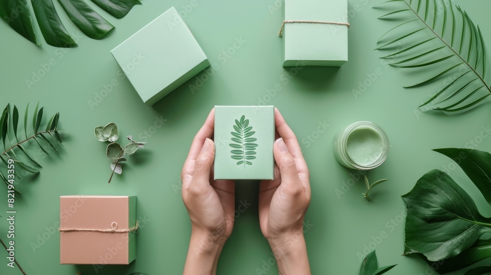 Obraz premium eco packaging design on a green background.