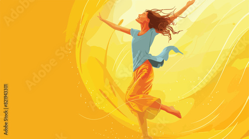 Joyful young woman flying on yellow background Vector