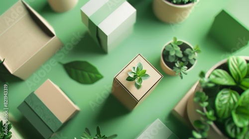 eco packaging design on a green background.