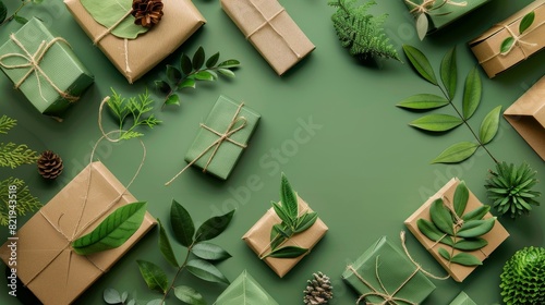 eco packaging design on a green background.