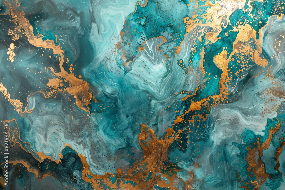 Fototapeta premium Turquoise and Gold Abstract Art Forming Intriguing Patterns