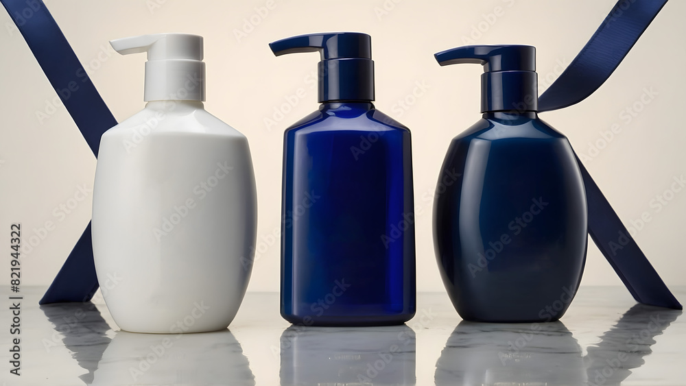 Luxuriously designed bottles with Navy blue and white aesthetics Luxuriously designed bottles with Navy blue and white aesthetics