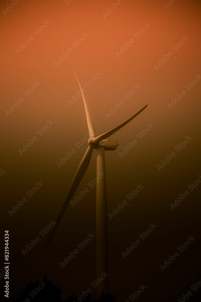 Idyllic scene of a wind turbine against an orange sky backdrop Idyllic scene of a wind turbine against an orange sky backdrop
