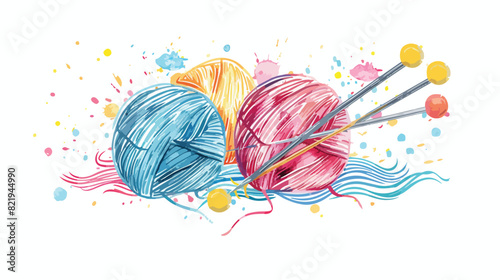 Knitting yarn and needles on white background Vector photo