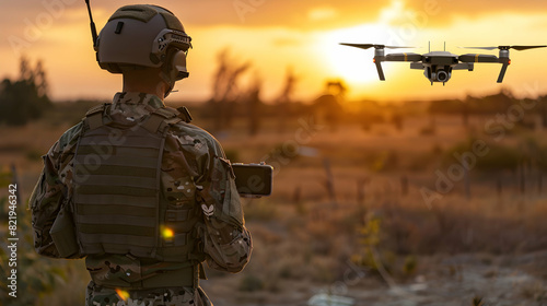 Soldier controlling a drone