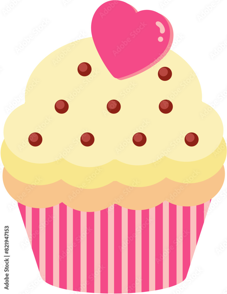 Delicious cupcake topped with a heart-shaped decoration: vector