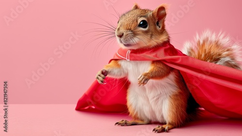 Flying squirrel superhero in cape on gradient pastel background with ample space for text placement © Ilja