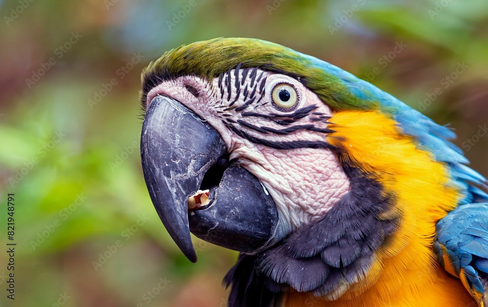 Obraz premium Closeup of a blue and yellow Macaw parrot