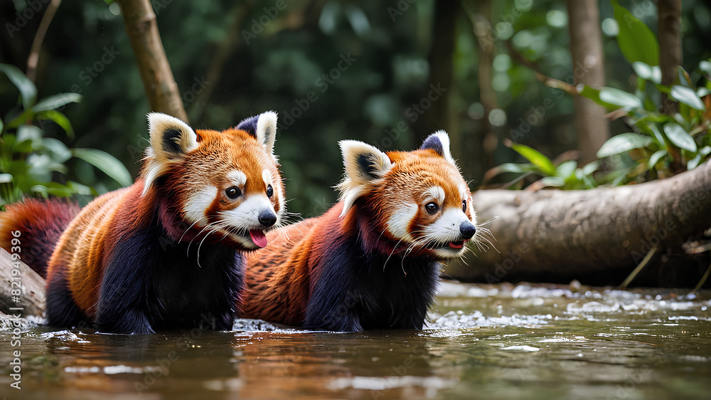 Fototapeta premium AI image generate red panda behavior