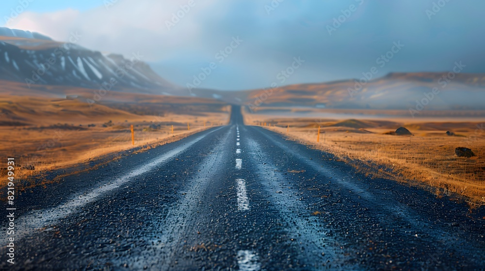 Misty Mountain Road Journey in Iceland, Scenic Landscape Adventure