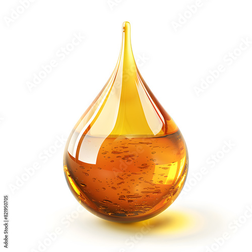 Photorealistic glossy yellow oil drop isolated on the white background