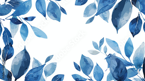 Blue leaves frame with watercolor for background wedd