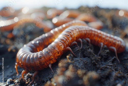 Close up shot of a red worm on the ground, suitable for educational materials