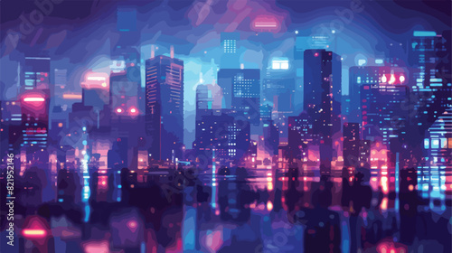 Blurred view of illuminated city at night Vector style