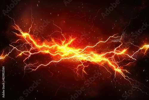 Bright orange and yellow lightning streaks on a black background  perfect for energy and power concepts