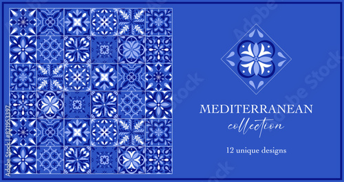 Mediterranean blue and white ceramic tile pattern