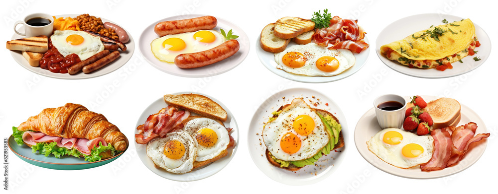 Homemade breakfast png element set on transparent background