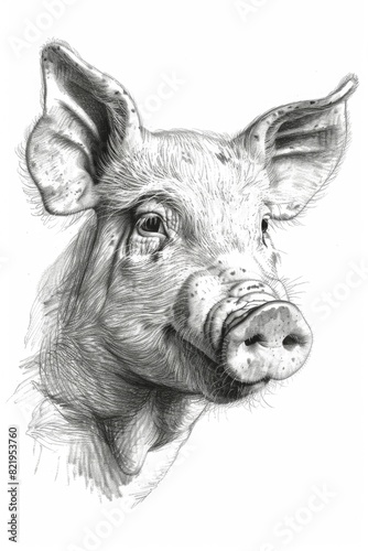 Wallpaper Mural Detailed black and white illustration of a pig. Perfect for educational materials or farm-related designs Torontodigital.ca