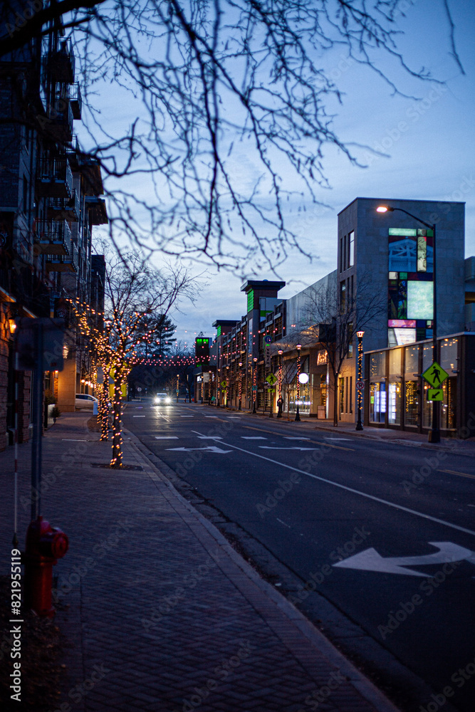 Obraz premium Nighttime city street with vibrant illuminated lights