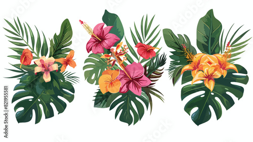 Bouquets With Beautiful Tropical Flowers And Leaves style