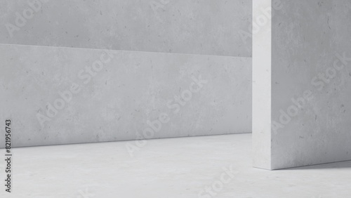 Clean lines and angles of concrete walls forming an architecturally minimalist corner. 3d render