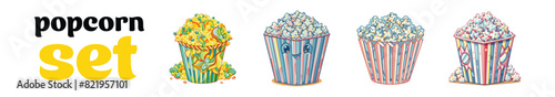 Detailed realistic icons on the theme of circus and festivals. Icons on the theme of holiday and festival.Icon of circus, clown, popcorn, ticket and magician's hat. Vector set of icons 