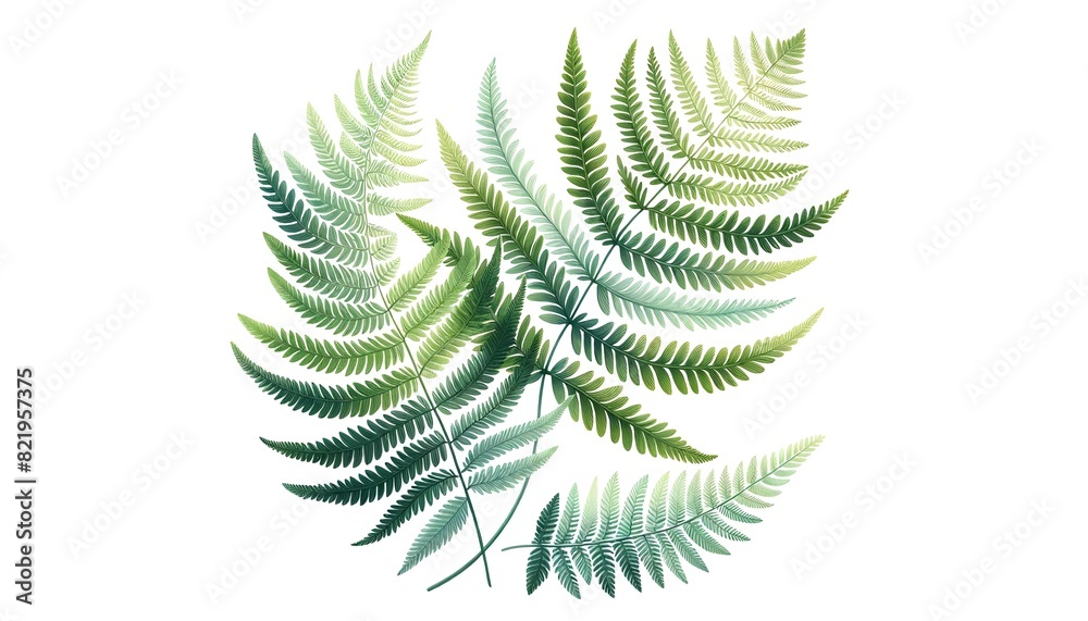 Delicate watercolor fern leaves. Botanical illustration.