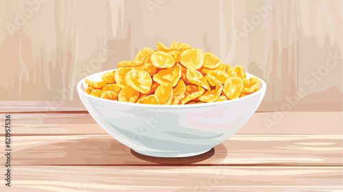 Bowl with tasty cornflakes on light wooden background