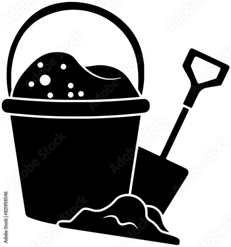 summer illustration beach silhouette sand logo bucket icon shovel outline play vacation toy fun plastic outdoor holiday coast pail shape leisure children sea for vector graphic background