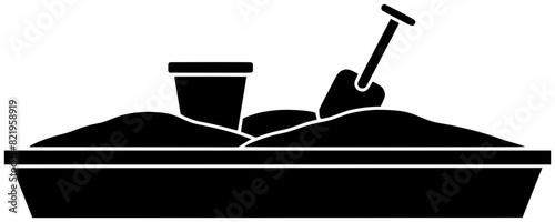 sand illustration beach silhouette shovel logo bucket icon summer outline play toy plastic leisure sea child fun childhood pail shape holiday outdoor baby for vector graphic background