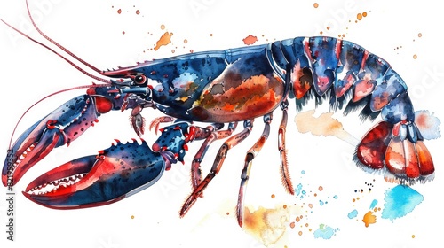 A realistic watercolor painting of a lobster on a white background. Perfect for seafood enthusiasts or restaurant menus