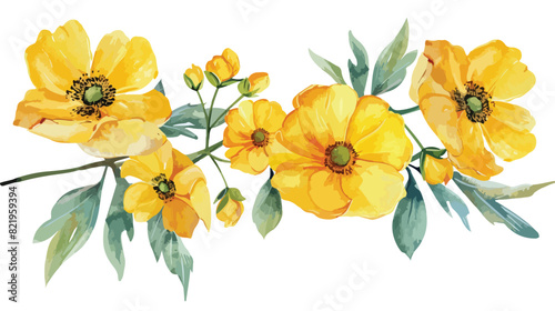 Bright Yellow Watercolor Floral Bouquet Long Isolated