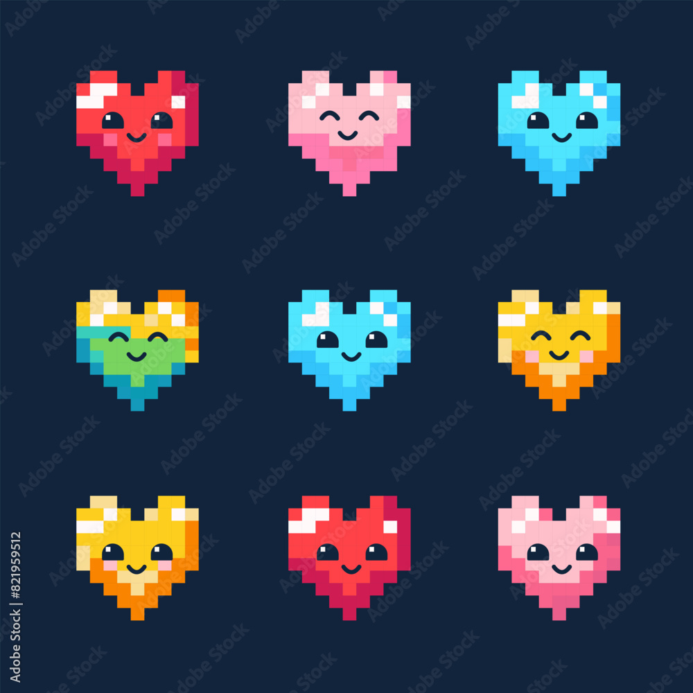 Pixel hearts colorful gradient icon, isolated