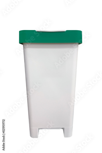 white plastic trash container isolated on white background