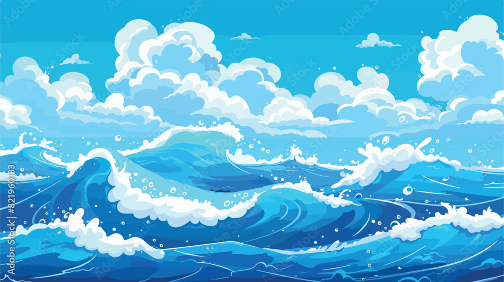 Ocean wave and blue sky with cloud vector background