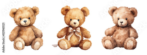 Watercolor teddy bear png element set on transparent background