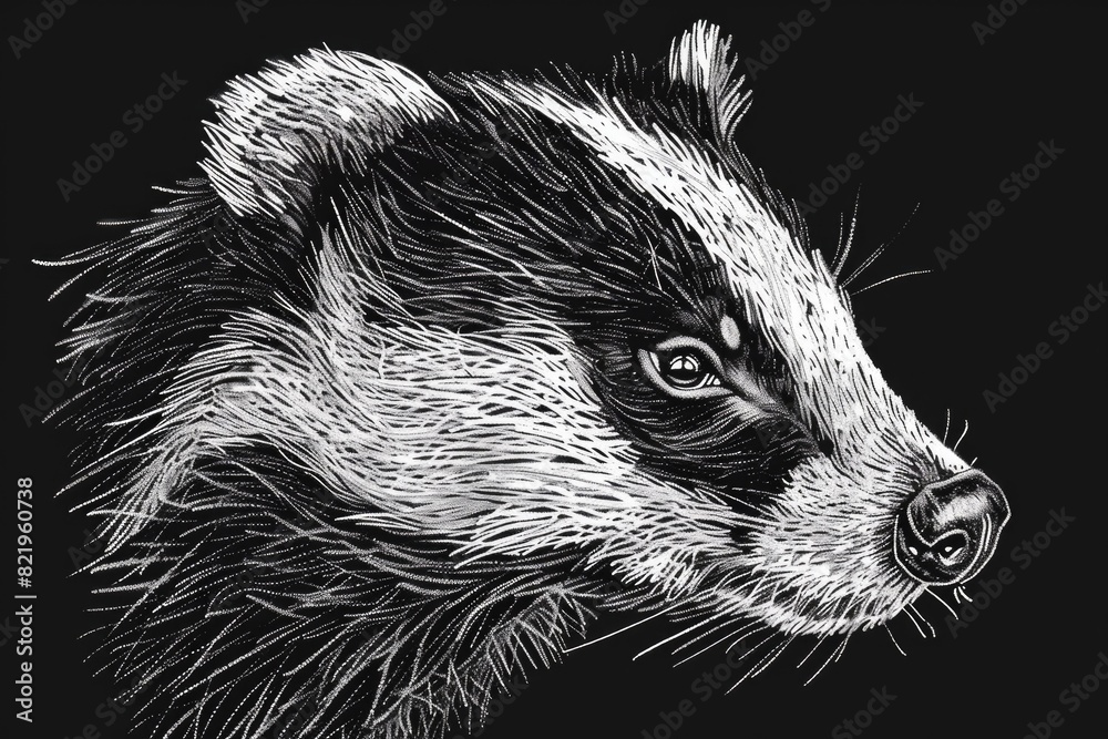 Obraz premium Detailed black and white drawing of a badger, suitable for educational materials