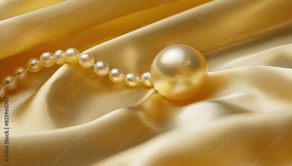 Close-Up of a Pearl on Satin Fabric Close-Up of a Pearl on Satin Fabric
