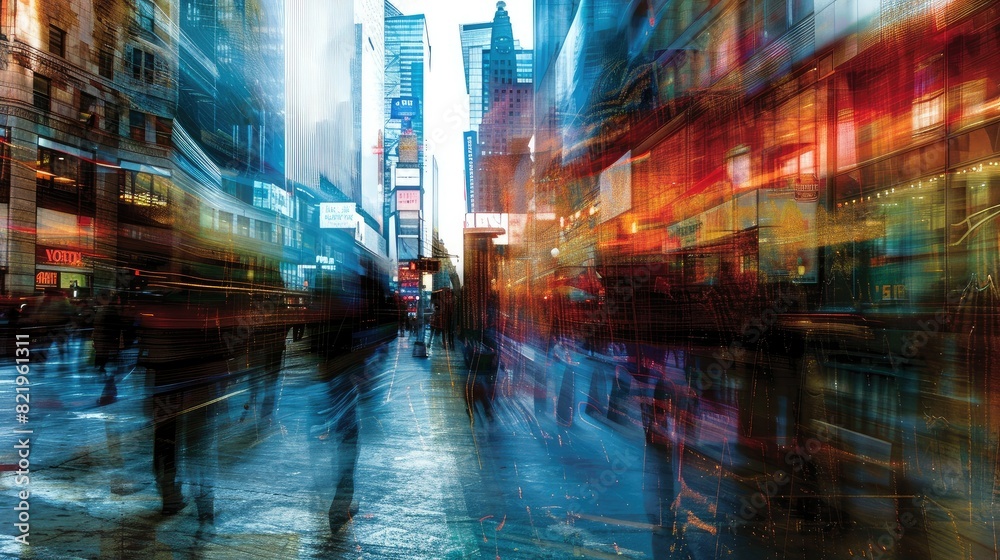 Artistic motion blur in a bustling street scene Artistic motion blur in a bustling street scene