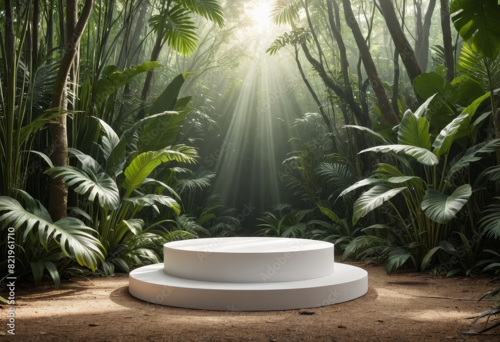 Fototapeta premium arafed white platform in a jungle with trees and plants