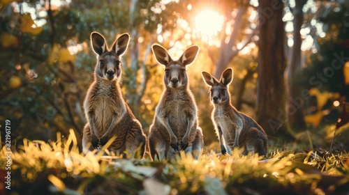 Group of kangaroos standing in the grass, suitable for wildlife concepts