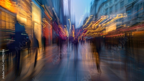 Artistic motion blur in a bustling street scene