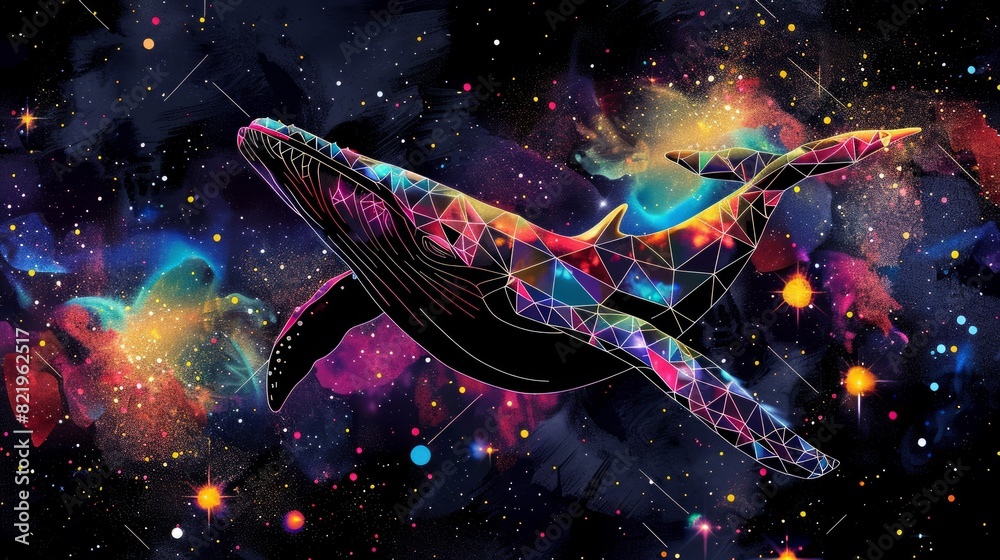 Fototapeta premium Whale on simple multicolored geometric outer space