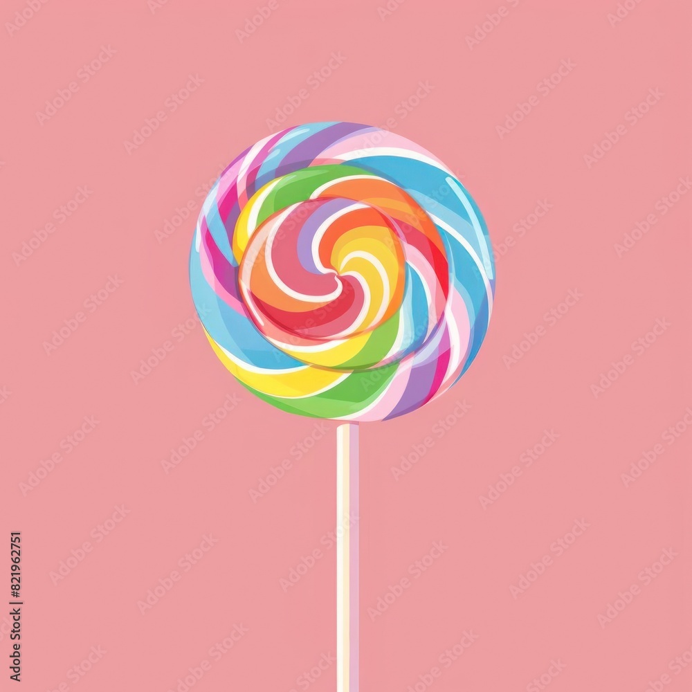 Colorful rainbow lollipop against a pink background, showcasing its vibrant swirls and candy appeal. Ideal for sweet-themed designs. Colorful rainbow lollipop against a pink background, showcasing its vibrant swirls and candy appeal. Ideal for sweet-themed designs.