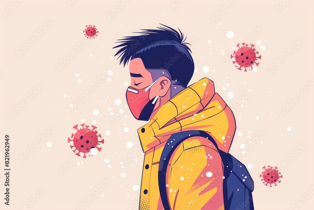 A man wearing a yellow jacket and a mask. Suitable for various themes and concepts A man wearing a yellow jacket and a mask. Suitable for various themes and concepts