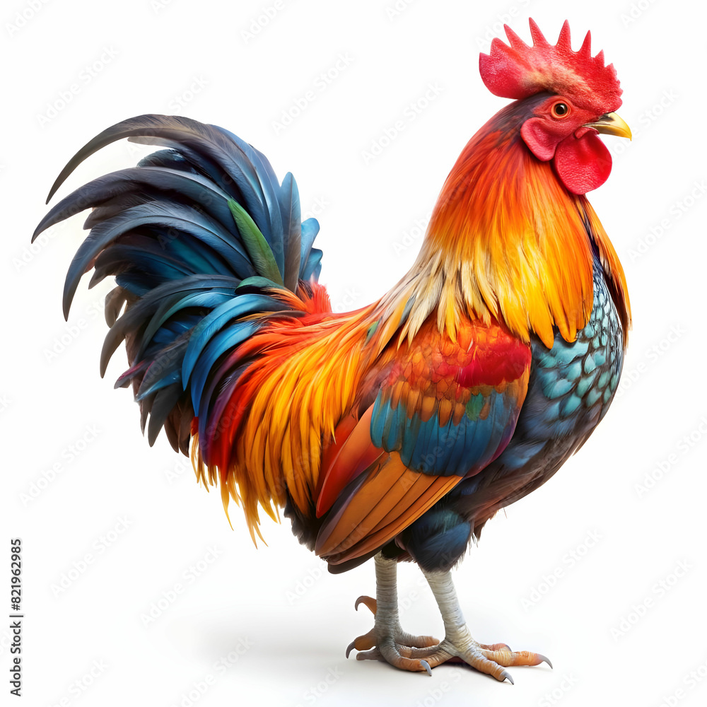 a vibrant colors rooster white background