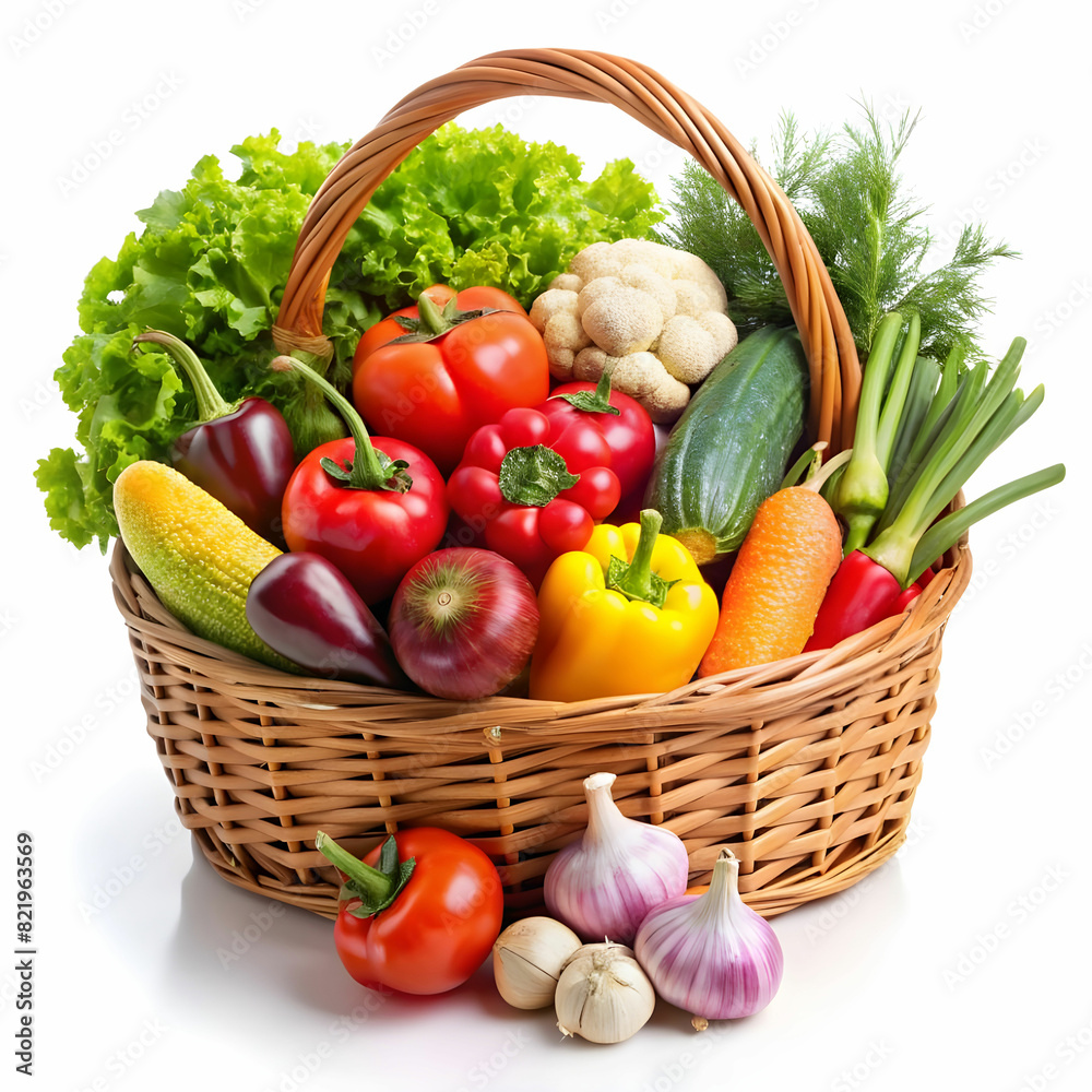 basket of vegetables on white background basket of vegetables on white background