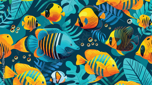 Tropical fish seamless pattern paper. Cartoon Vector