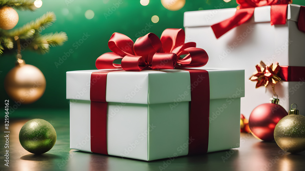 Obraz premium Birthday, anniversary, or Valentine's Day, a carefully wrapped gift box always brings joy and anticipation. Artful package and decorative bow make it a perfect surprise for any celebration. 