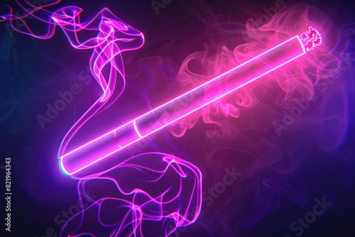 A neon cigarette with smoke coming out of it, suitable for concepts related to addiction and smoking photo